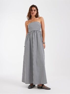 Vero Moda Strapless Gingham Maxi Dress - Black & White